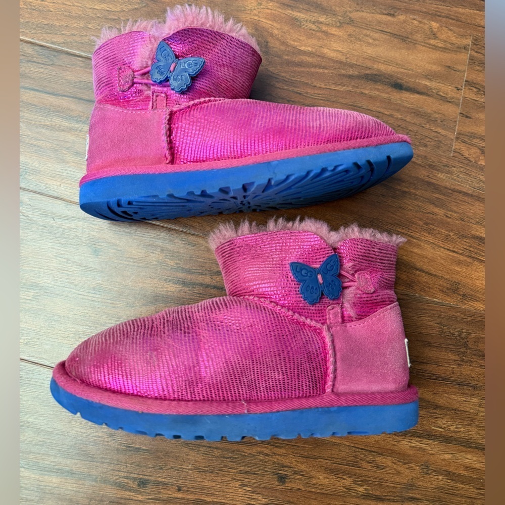 UGG Australia Mini Bailey Button Lizard Boot-Pink and Blue-Size 2 - Picture 8 of 14